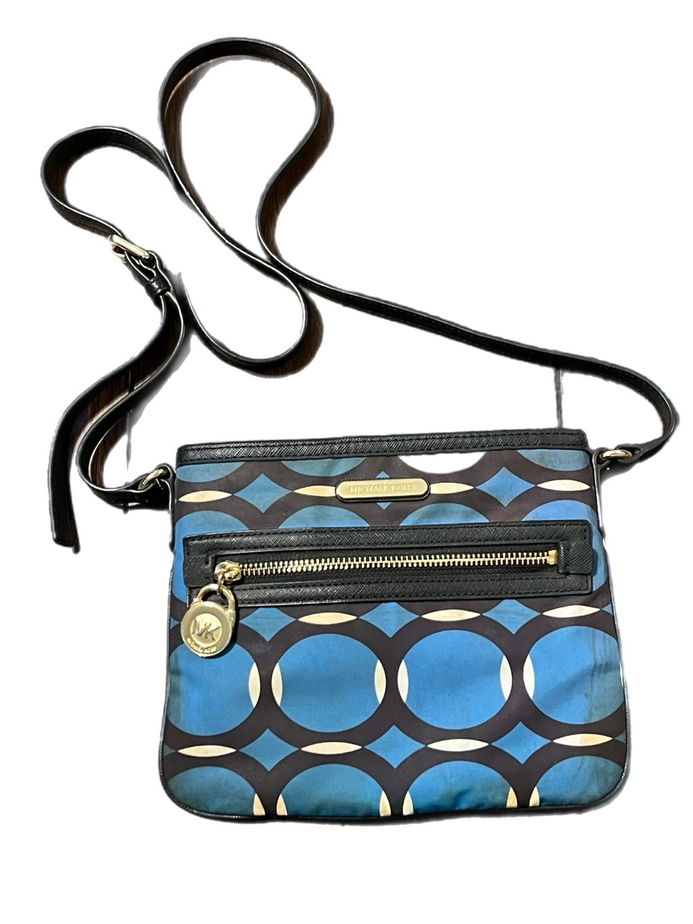 Michael Kors Blue, Black and White Geometric Crossbody Bag